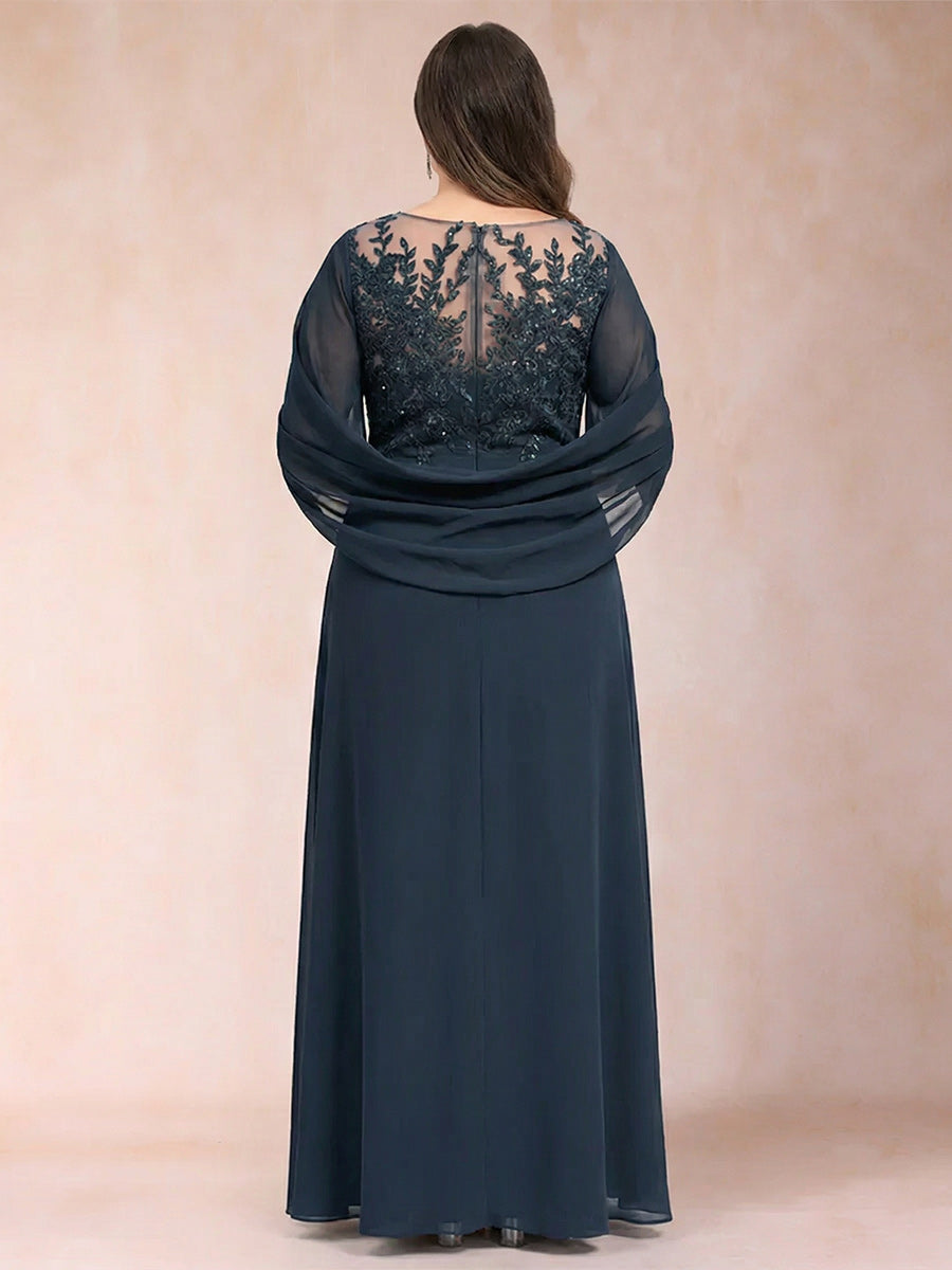 A-Line/Princess Scoop Half Sleeves Plus Size Mother of the Bride Dresses with Appliques &amp; Ruffles
