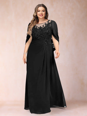 A-Line/Princess Scoop Half Sleeves Plus Size Mother of the Bride Dresses with Appliques & Ruffles