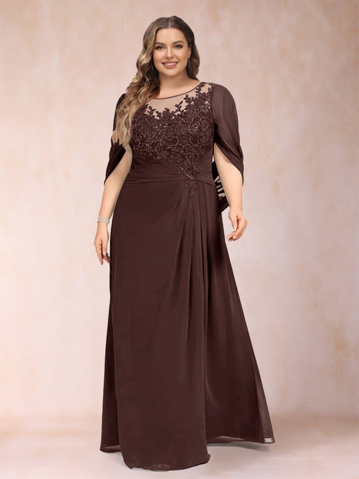 A-Line/Princess Scoop Half Sleeves Plus Size Mother of the Bride Dresses with Appliques &amp; Ruffles