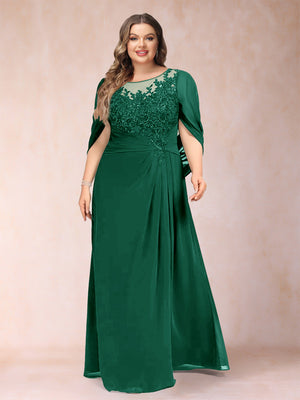A-Line/Princess Scoop Half Sleeves Plus Size Mother of the Bride Dresses with Appliques & Ruffles