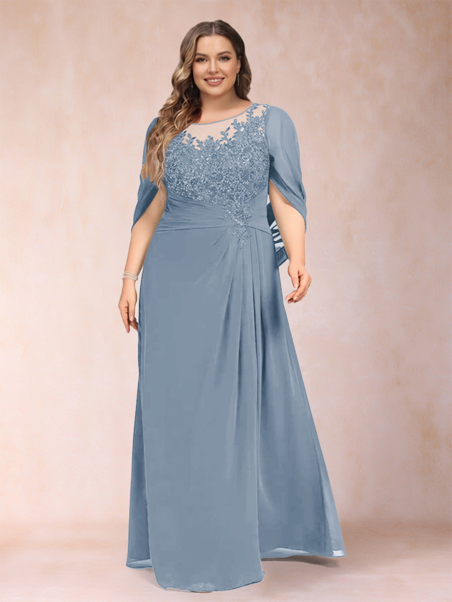 Lavetir Light Sky Blue A-Line/Princess Scoop Half Sleeves Plus Size Mother of the Bride Dresses with Appliques & Ruffles 2026