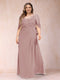 A-Line/Princess Scoop Half Sleeves Plus Size Mother of the Bride Dresses with Appliques & Ruffles