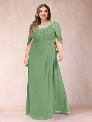 A-Line/Princess Scoop Half Sleeves Plus Size Mother of the Bride Dresses with Appliques & Ruffles