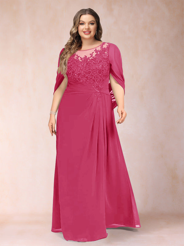 A-Line/Princess Scoop Half Sleeves Plus Size Mother of the Bride Dresses with Appliques & Ruffles