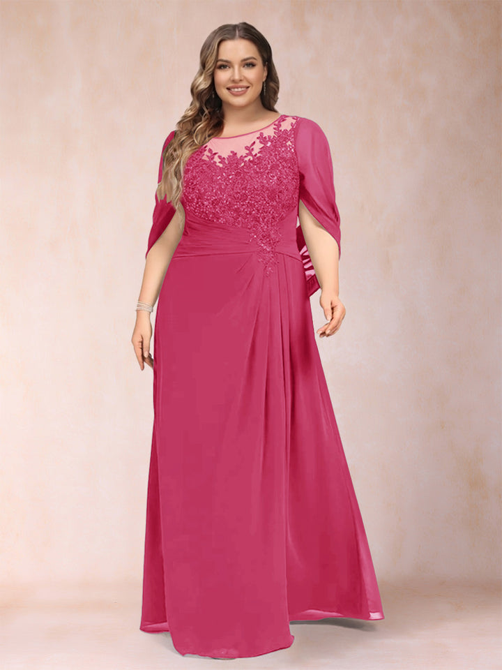 A-Line/Princess Scoop Half Sleeves Plus Size Mother of the Bride Dresses with Appliques &amp; Ruffles