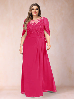 A-Line/Princess Scoop Half Sleeves Plus Size Mother of the Bride Dresses with Appliques & Ruffles