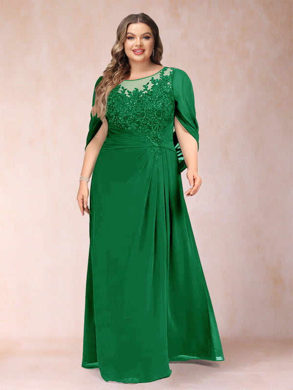 A-Line/Princess Scoop Half Sleeves Plus Size Mother of the Bride Dresses with Appliques & Ruffles
