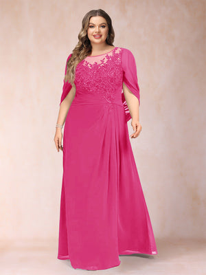 A-Line/Princess Scoop Half Sleeves Plus Size Mother of the Bride Dresses with Appliques & Ruffles