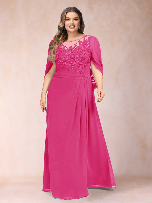 A-Line/Princess Scoop Half Sleeves Plus Size Mother of the Bride Dresses with Appliques & Ruffles