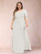 A-Line/Princess Scoop Half Sleeves Plus Size Mother of the Bride Dresses with Appliques & Ruffles
