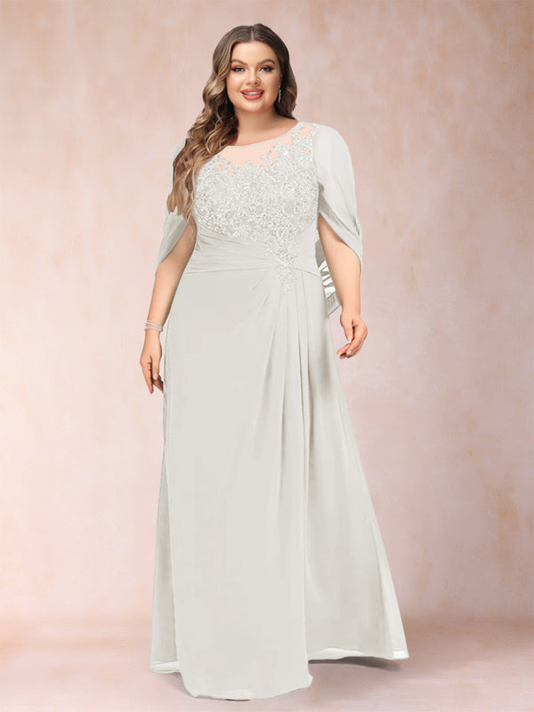 A-Line/Princess Scoop Half Sleeves Plus Size Mother of the Bride Dresses with Appliques & Ruffles