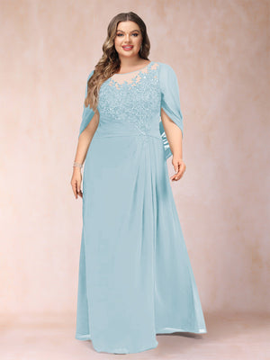 A-Line/Princess Scoop Half Sleeves Plus Size Mother of the Bride Dresses with Appliques & Ruffles