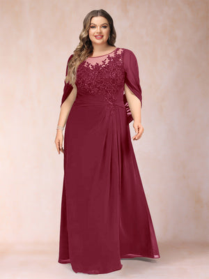 A-Line/Princess Scoop Half Sleeves Plus Size Mother of the Bride Dresses with Appliques & Ruffles