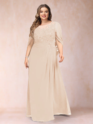 A-Line/Princess Scoop Half Sleeves Plus Size Mother of the Bride Dresses with Appliques & Ruffles
