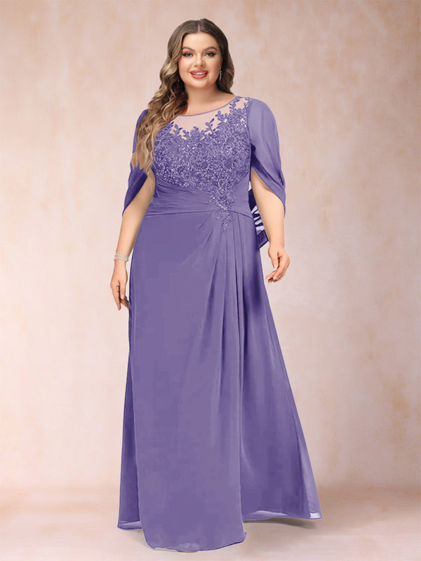 A-Line/Princess Scoop Half Sleeves Plus Size Mother of the Bride Dresses with Appliques & Ruffles