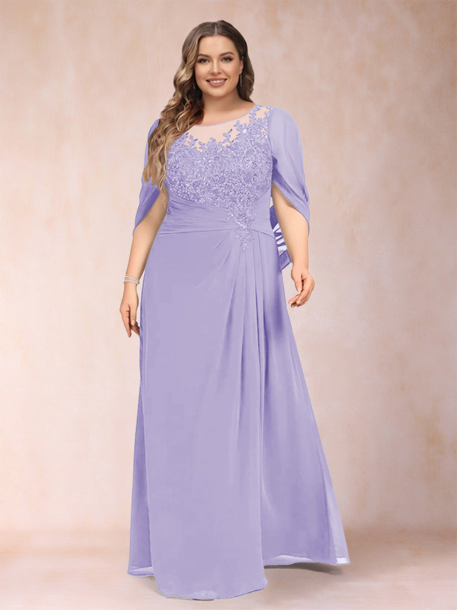 A-Line/Princess Scoop Half Sleeves Plus Size Mother of the Bride Dresses with Appliques &amp; Ruffles