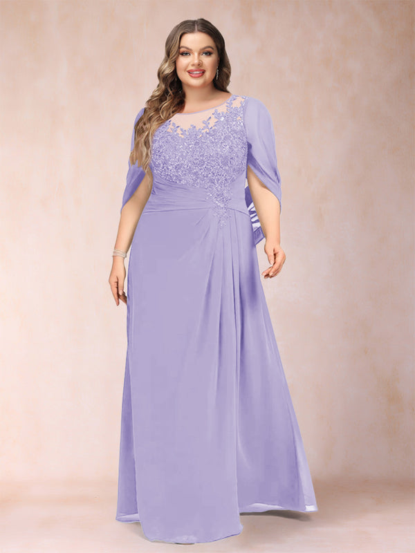 A-Line/Princess Scoop Half Sleeves Plus Size Mother of the Bride Dresses with Appliques & Ruffles