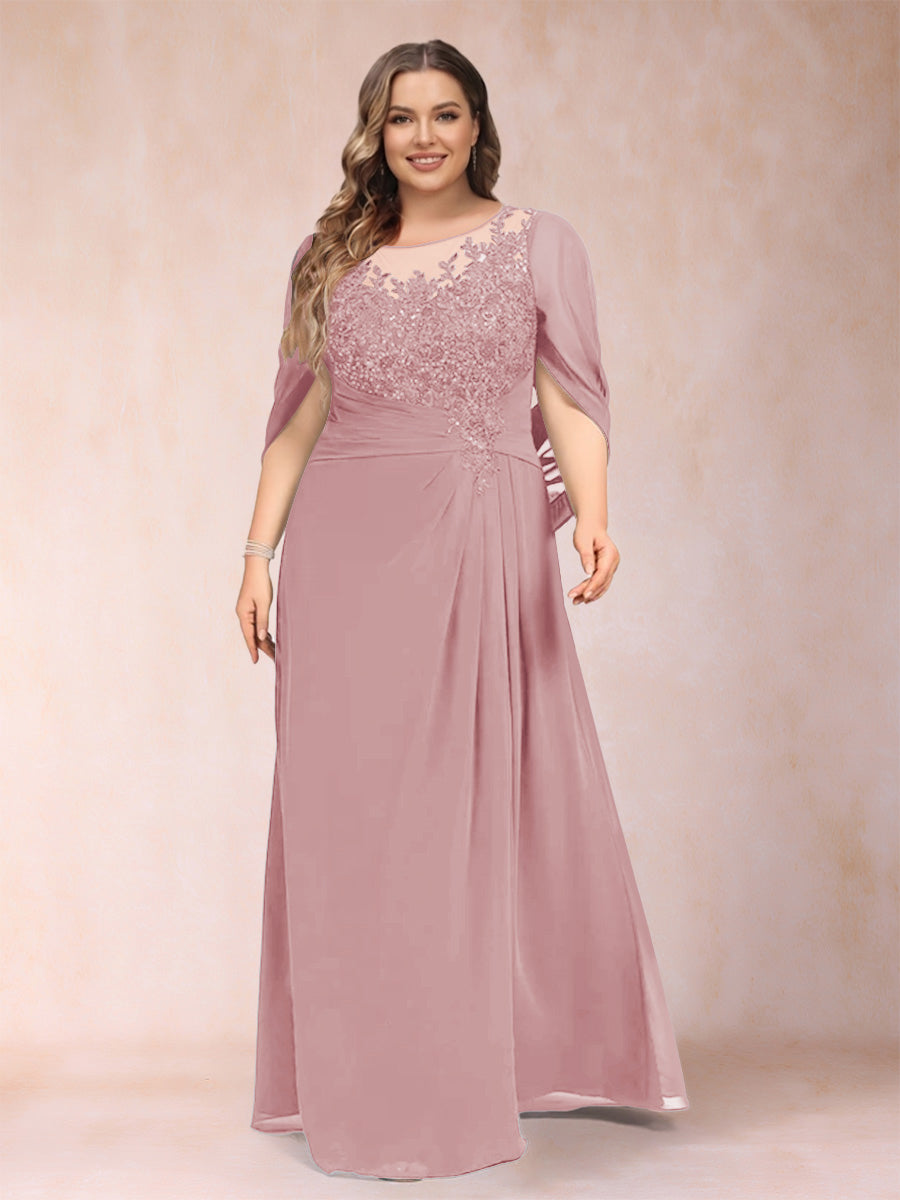Lavetir Mauve A-Line/Princess Scoop Half Sleeves Plus Size Mother of the Bride Dresses with Appliques & Ruffles 2026