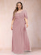 A-Line/Princess Scoop Half Sleeves Plus Size Mother of the Bride Dresses with Appliques & Ruffles