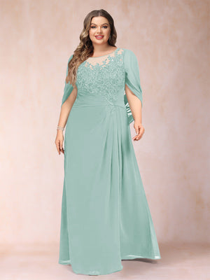 A-Line/Princess Scoop Half Sleeves Plus Size Mother of the Bride Dresses with Appliques & Ruffles