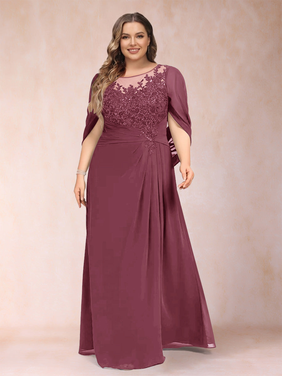 Lavetir Mulberry A-Line/Princess Scoop Half Sleeves Plus Size Mother of the Bride Dresses with Appliques & Ruffles 2026