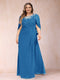 A-Line/Princess Scoop Half Sleeves Plus Size Mother of the Bride Dresses with Appliques & Ruffles