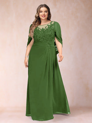 A-Line/Princess Scoop Half Sleeves Plus Size Mother of the Bride Dresses with Appliques & Ruffles
