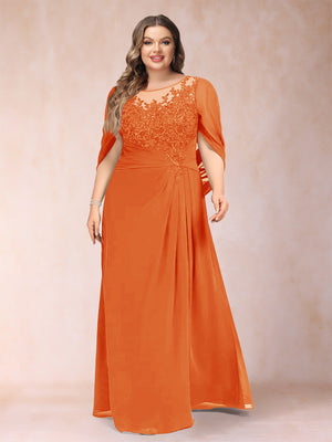 A-Line/Princess Scoop Half Sleeves Plus Size Mother of the Bride Dresses with Appliques & Ruffles