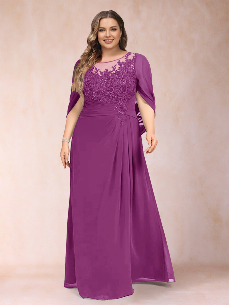 A-Line/Princess Scoop Half Sleeves Plus Size Mother of the Bride Dresses with Appliques &amp; Ruffles