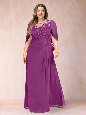 A-Line/Princess Scoop Half Sleeves Plus Size Mother of the Bride Dresses with Appliques & Ruffles