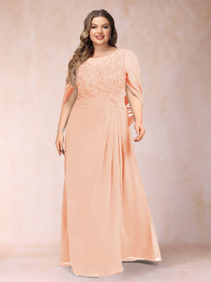 A-Line/Princess Scoop Half Sleeves Plus Size Mother of the Bride Dresses with Appliques & Ruffles