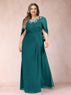 A-Line/Princess Scoop Half Sleeves Plus Size Mother of the Bride Dresses with Appliques & Ruffles