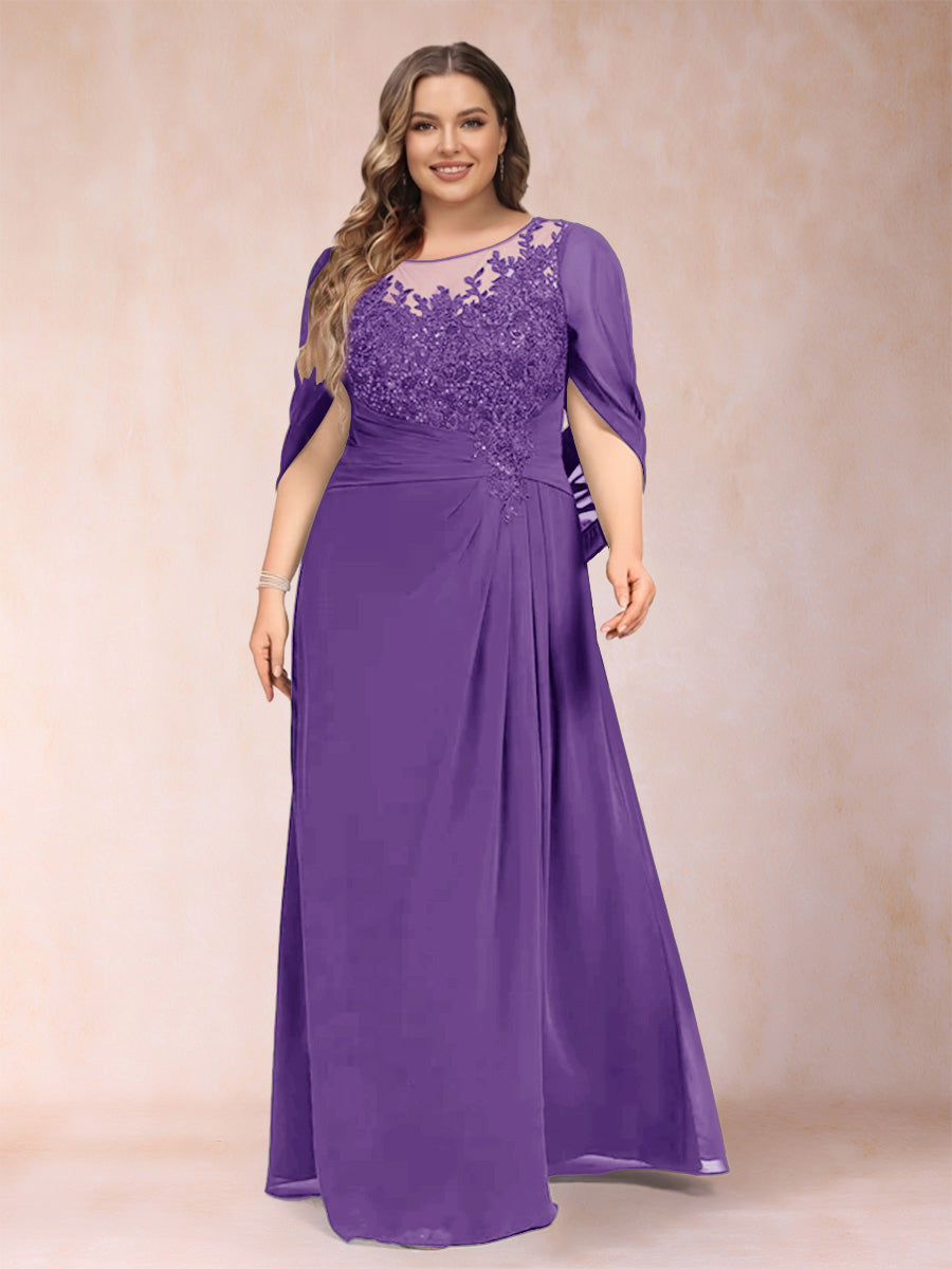 Lavetir Royal Blue A-Line/Princess Scoop Half Sleeves Plus Size Mother of the Bride Dresses with Appliques & Ruffles 2026