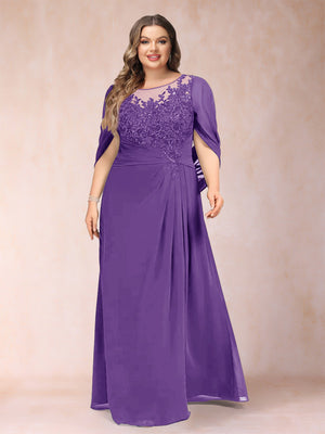 A-Line/Princess Scoop Half Sleeves Plus Size Mother of the Bride Dresses with Appliques & Ruffles