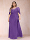 A-Line/Princess Scoop Half Sleeves Plus Size Mother of the Bride Dresses with Appliques & Ruffles