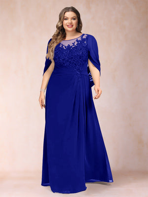 A-Line/Princess Scoop Half Sleeves Plus Size Mother of the Bride Dresses with Appliques & Ruffles