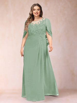 A-Line/Princess Scoop Half Sleeves Plus Size Mother of the Bride Dresses with Appliques & Ruffles