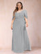 A-Line/Princess Scoop Half Sleeves Plus Size Mother of the Bride Dresses with Appliques & Ruffles