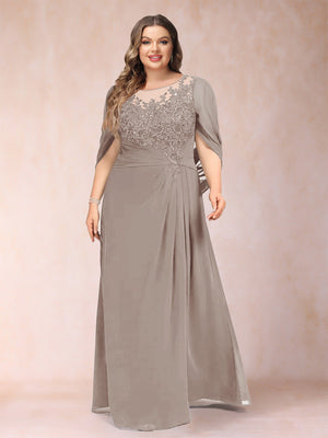 A-Line/Princess Scoop Half Sleeves Plus Size Mother of the Bride Dresses with Appliques & Ruffles