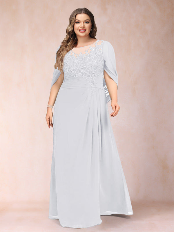 A-Line/Princess Scoop Half Sleeves Plus Size Mother of the Bride Dresses with Appliques & Ruffles