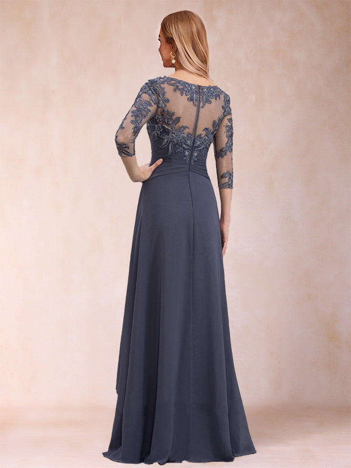 A-Line/Princess Scoop 3/4 Sleeves Chiffon Mother of the Bride Dresses with Appliques &amp; Ruffles