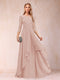 A-Line/Princess Scoop 3/4 Sleeves Chiffon Mother of the Bride Dresses with Appliques & Ruffles