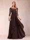 A-Line/Princess Scoop 3/4 Sleeves Chiffon Mother of the Bride Dresses with Appliques & Ruffles