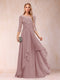 A-Line/Princess Scoop 3/4 Sleeves Chiffon Mother of the Bride Dresses with Appliques & Ruffles