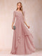 A-Line/Princess Scoop 3/4 Sleeves Chiffon Mother of the Bride Dresses with Appliques & Ruffles