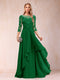 A-Line/Princess Scoop 3/4 Sleeves Chiffon Mother of the Bride Dresses with Appliques & Ruffles