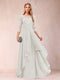 A-Line/Princess Scoop 3/4 Sleeves Chiffon Mother of the Bride Dresses with Appliques & Ruffles
