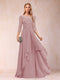 A-Line/Princess Scoop 3/4 Sleeves Chiffon Mother of the Bride Dresses with Appliques & Ruffles