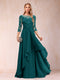 A-Line/Princess Scoop 3/4 Sleeves Chiffon Mother of the Bride Dresses with Appliques & Ruffles