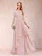 A-Line/Princess Scoop 3/4 Sleeves Chiffon Mother of the Bride Dresses with Appliques & Ruffles